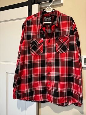 DIXXON Red and Black Plaid Button-Down Flannel Shirt